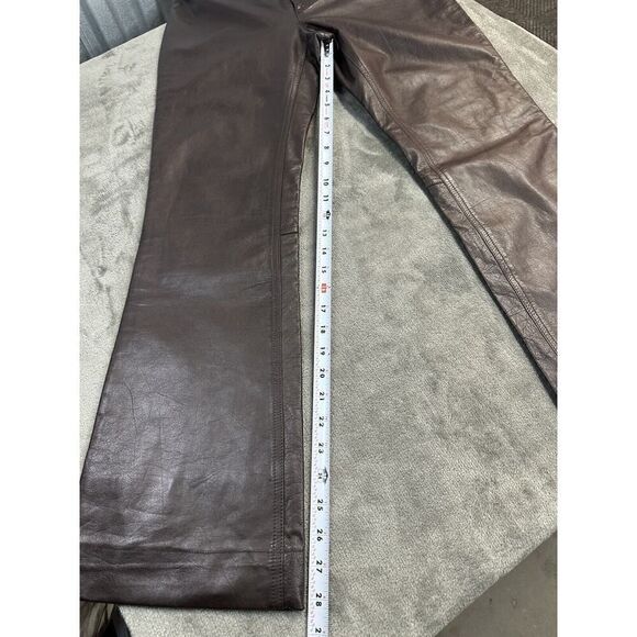 Theory mid rise Leather Brown Pants straight leg sz 8 - Picture 11 of 15